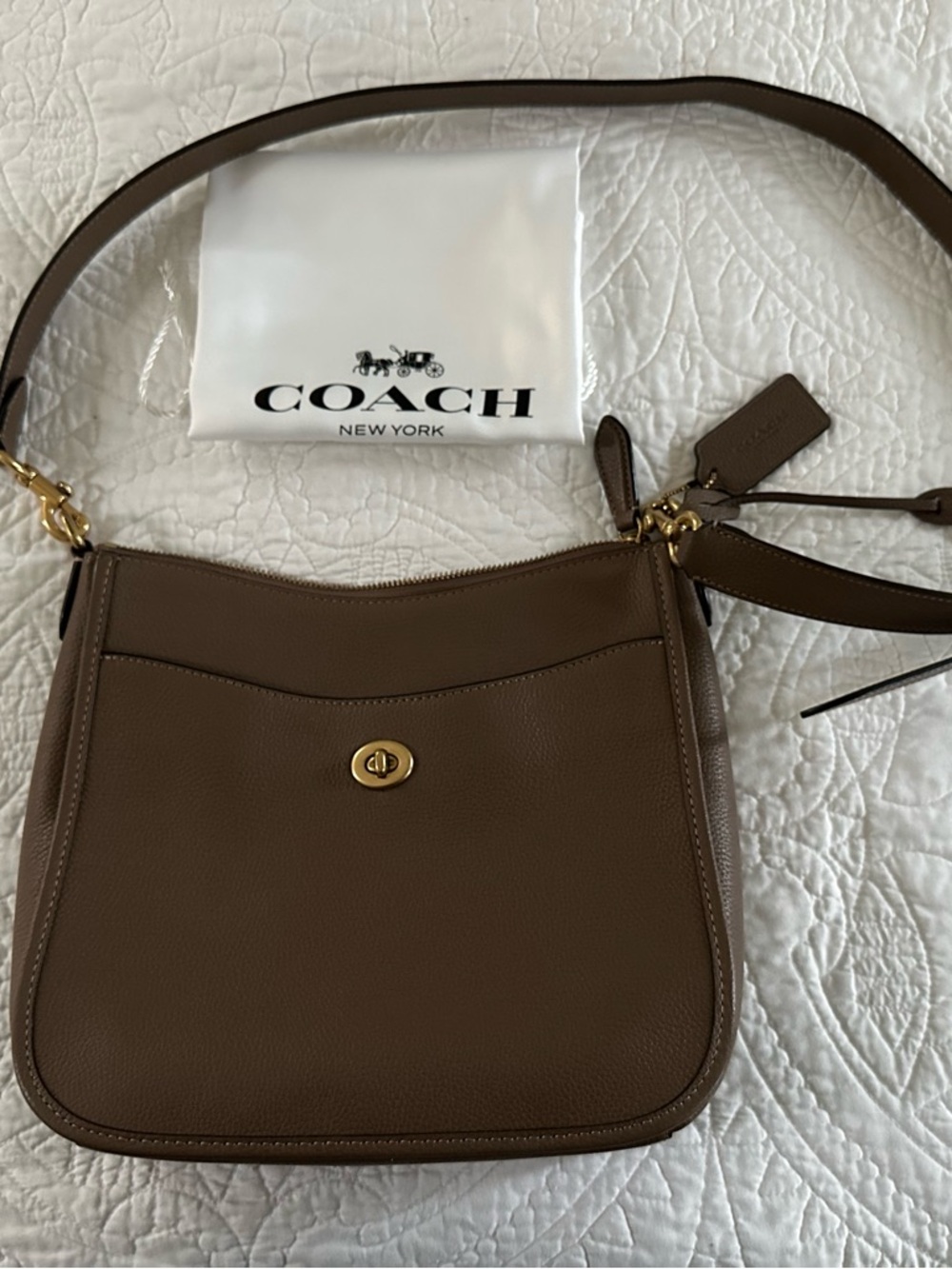 Coach Taupe Brown Leather Turnlock Crossbody Bag